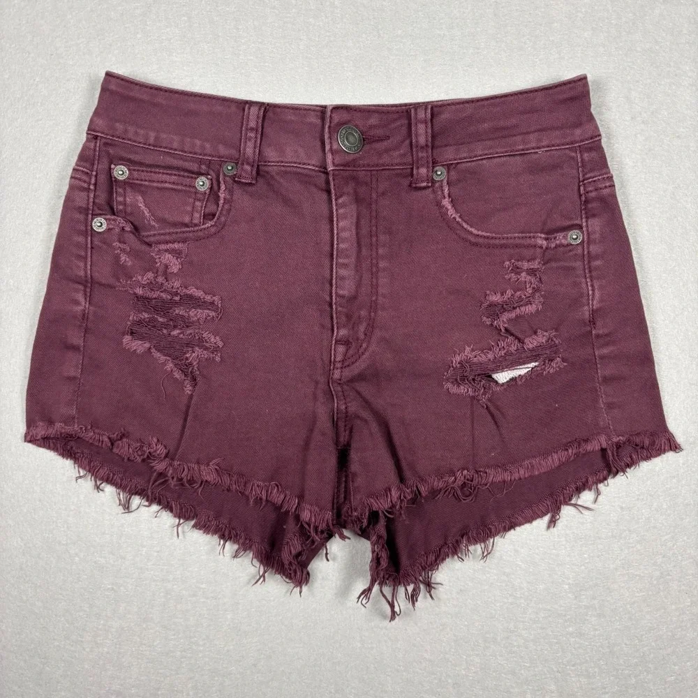 American Eagle Outfitters Cut-off Shorts Women's Size 2 Stretch Burgundy 3" - Picture 1 of 8